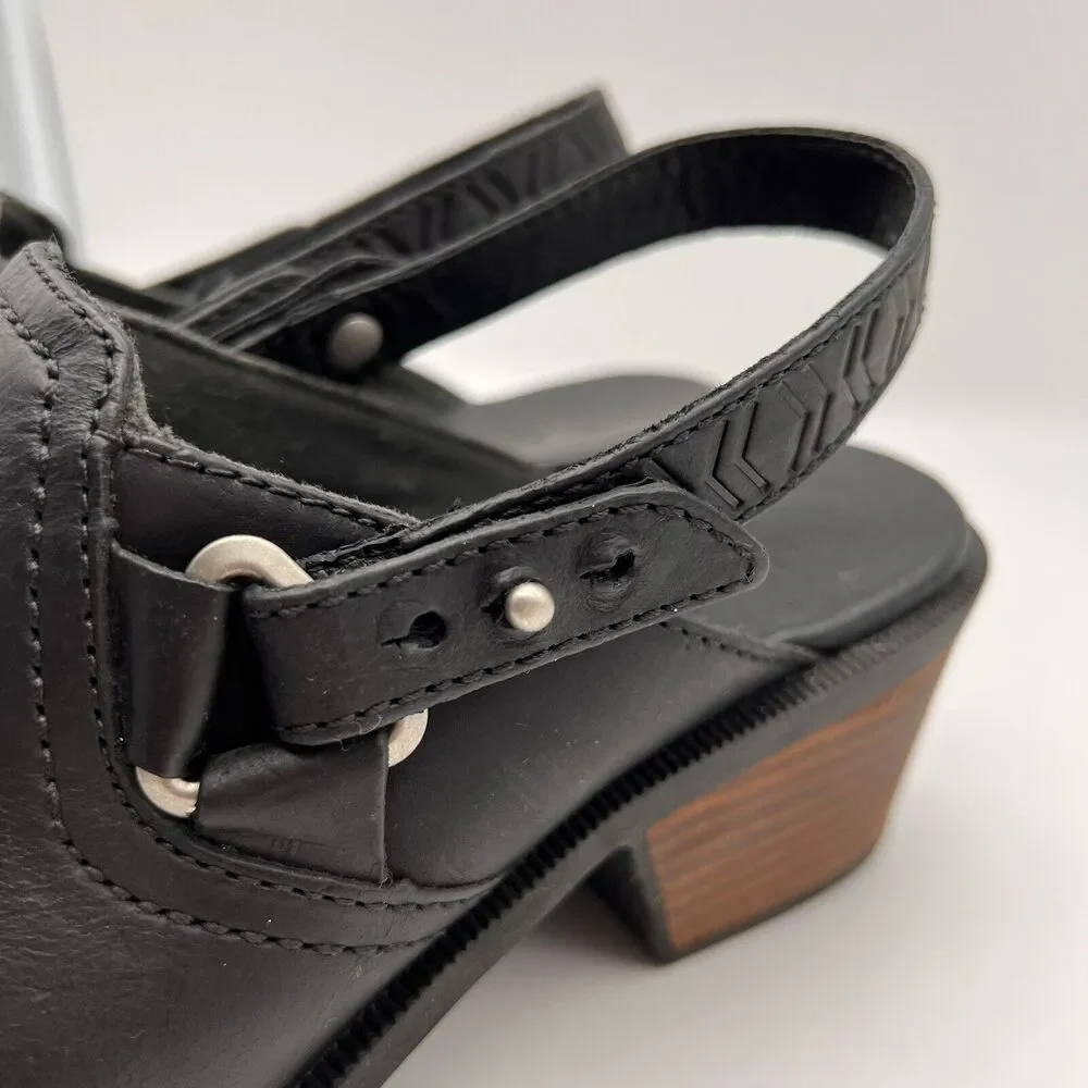 TEVA Foxy Black Leather Adjustable Slingback Mid Block Heel Clogs Women’s 7.5 - Picture 4 of 12